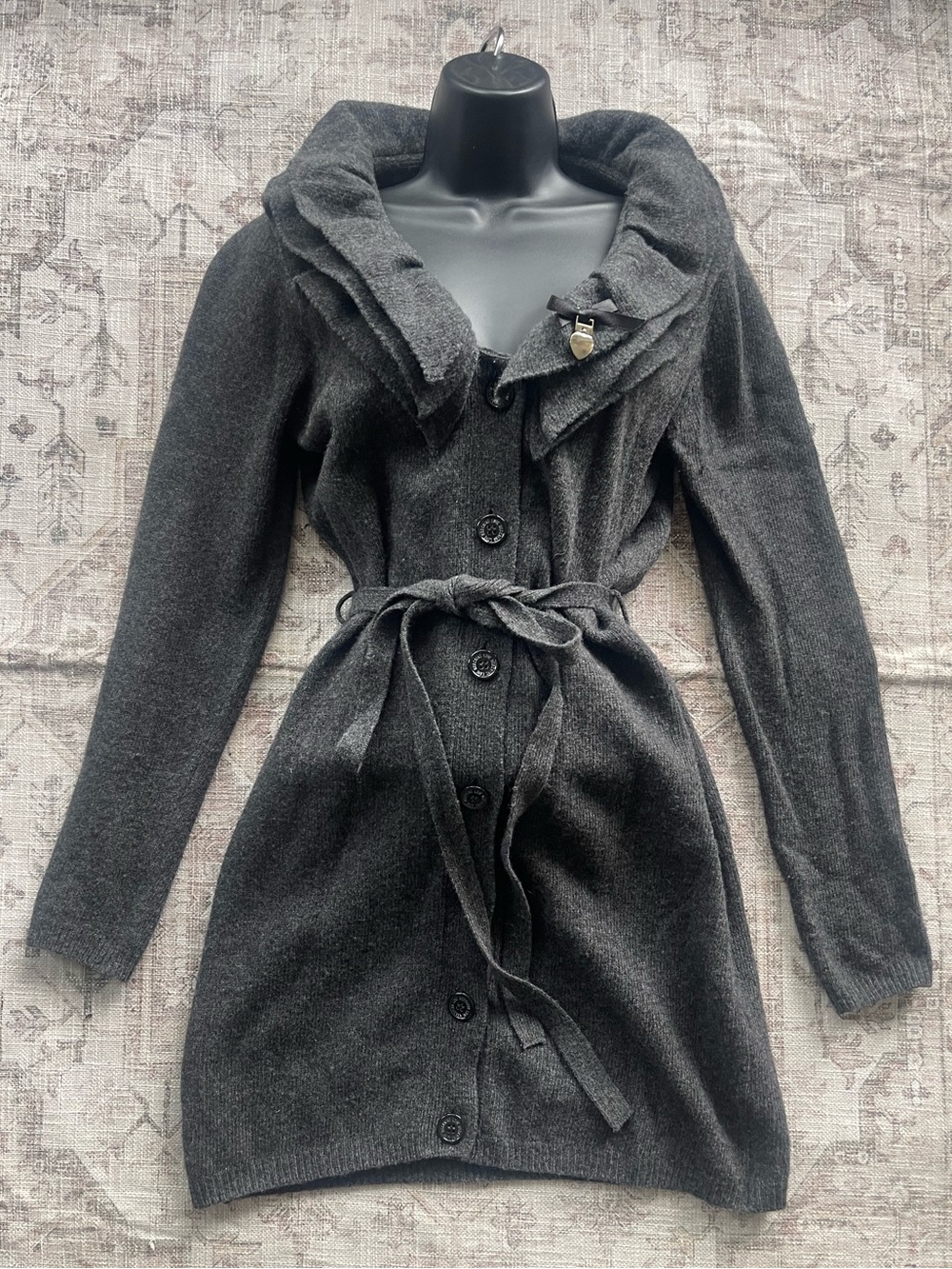 Love Moschino Grey Virgin Wool Coquette Cardigan Dress